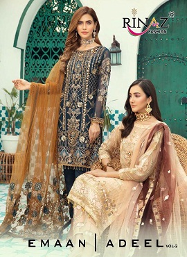 Rinaz Emaan Adeel 3 Premium Party Wear Embroidered Pakistani Salwar Suits collection at Wholesale Price